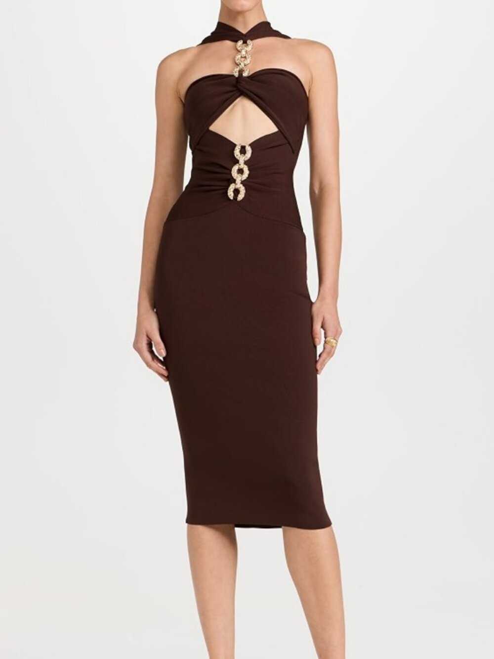 Cult Gaia $598 Cristos Viscose Knit Cutout Chain Midi Dress Java XS NWT